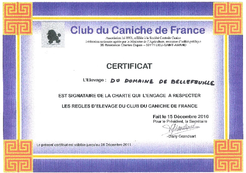 Signataire de la Charte du Club de Caniche de France